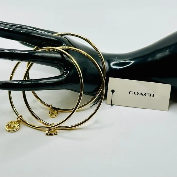 Coach Gold Charm Bangle Bracelet Set - Picture 2 of 5